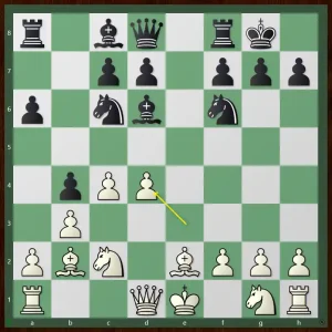 7.c4 b4 8.Nc2 0-0 9.d4 exd4 10.exd4